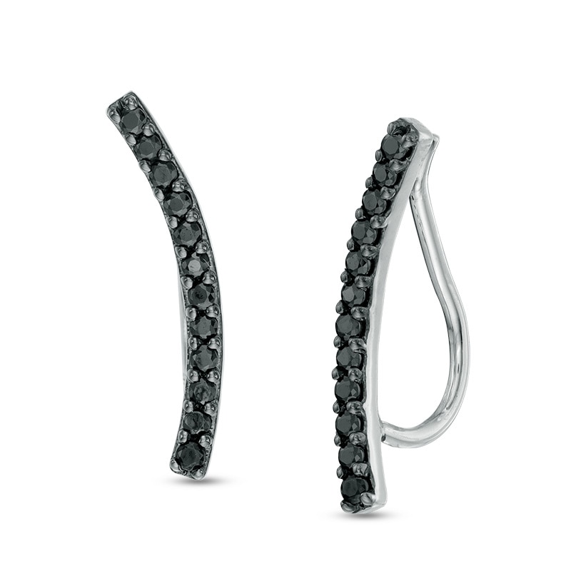 Main Image 1 of 1/6 CT. T.W. Black Diamond Curved Bar Crawler Earrings in Sterling Silver