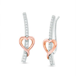 1/5 CT. T.W. Diamond Heart Crawler Earrings in Sterling Silver and 10K Rose Gold