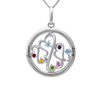 Thumbnail Image 1 of Open Hearts Family by Jane Seymour™ Birthstone Circle Pendant in Sterling Silver (7 Stones and Two Lines)