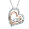 Thumbnail Image 0 of 1/10 CT. T.W. Diamond "MOM" Tilted Double Heart Pendant in Sterling Silver and 10K Rose Gold
