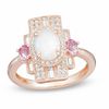 Thumbnail Image 0 of Oval Opal, Pink Sapphire and 3/8 CT. T.W. Diamond Vintage-Style Art Deco Ring in 10K Rose Gold