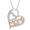 Thumbnail Image 1 of 1/10 CT. T.W. Diamond "MOM" Tilted Double Heart Pendant in Sterling Silver and 10K Rose Gold