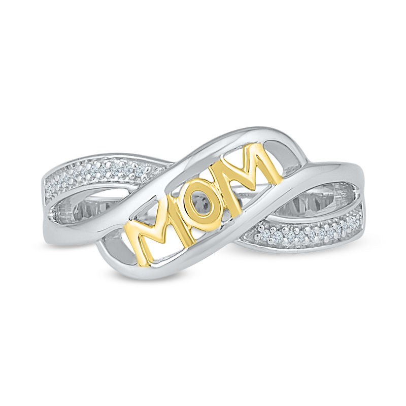Diamond Accent "MOM" Crossover Ring in Sterling Silver and 10K Gold