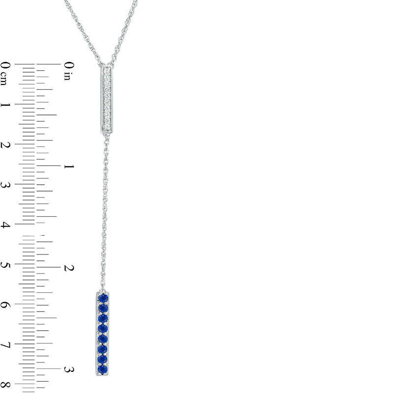 Lab-Created Blue and White Sapphire Double Bar Lariat-Style Necklace in Sterling Silver