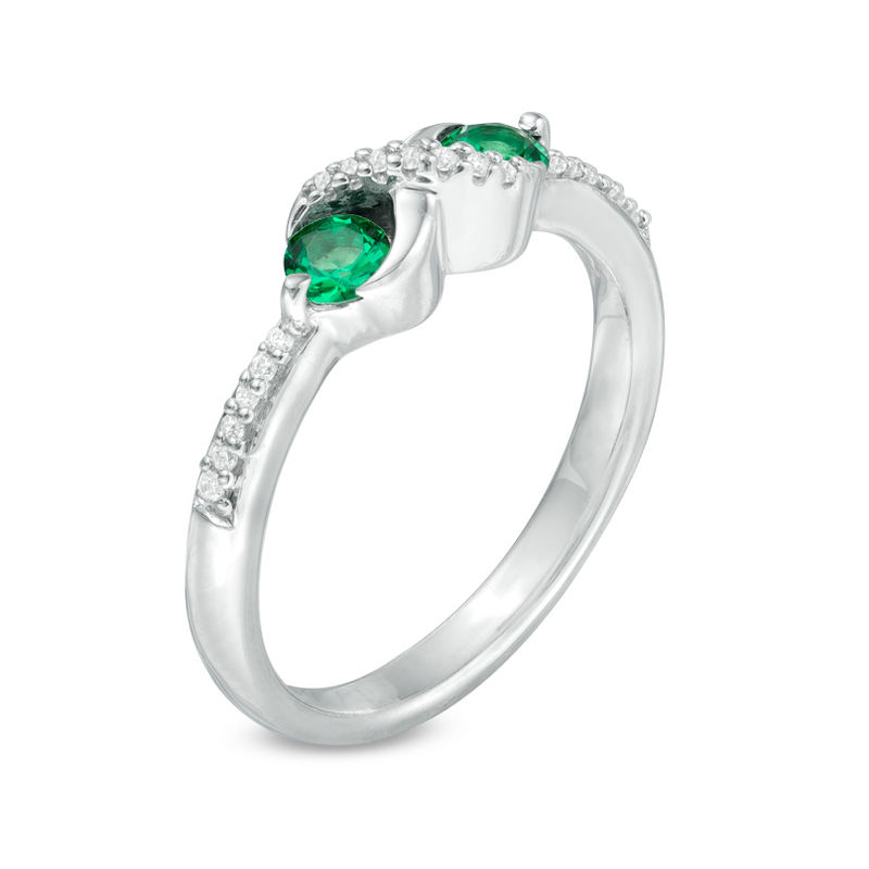 Lab-Created Emerald and Diamond Accent Infinity Ring in Sterling Silver ...