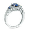 Thumbnail Image 2 of Oval Lab-Created Blue and White Sapphire Frame Double Row Ring in Sterling Silver