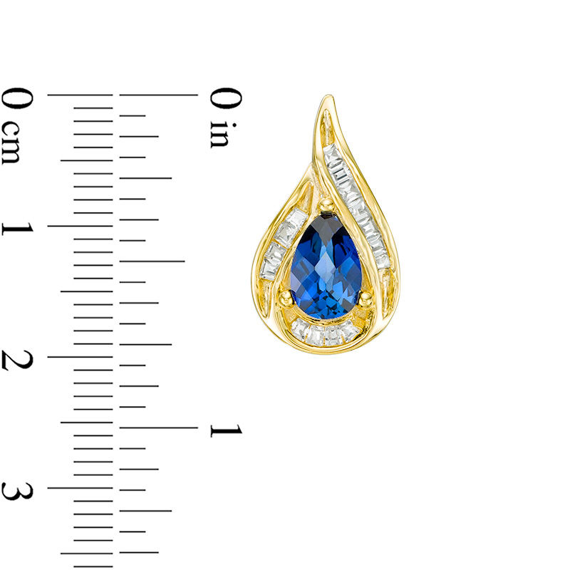 Main Image 3 of Pear-Shaped Lab-Created Blue and White Sapphire Pendant and Stud Earrings Set in Sterling Silver with 14K Gold Plate
