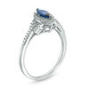 Thumbnail Image 1 of Marquise Lab-Created Blue Sapphire and 1/6 CT. T.W. Diamond Frame Buckle Ring in 10K White Gold