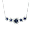 Thumbnail Image 1 of Lab-Created Ceylon and White Sapphire Framed Five Stone Necklace in Sterling Silver
