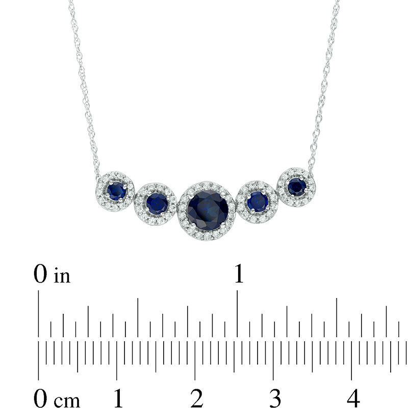 Main Image 2 of Lab-Created Ceylon and White Sapphire Framed Five Stone Necklace in Sterling Silver