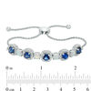 Thumbnail Image 1 of 5.0mm Cushion-Cut Lab-Created Ceylon Sapphire, Opal and White Sapphire Frame Bolo Bracelet in Sterling Silver - 9.5"