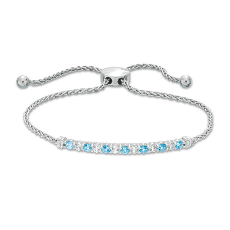 Main Image 1 of Swiss Blue Topaz and Lab-Created White Sapphire Bolo Bracelet in Sterling Silver - 8.5"