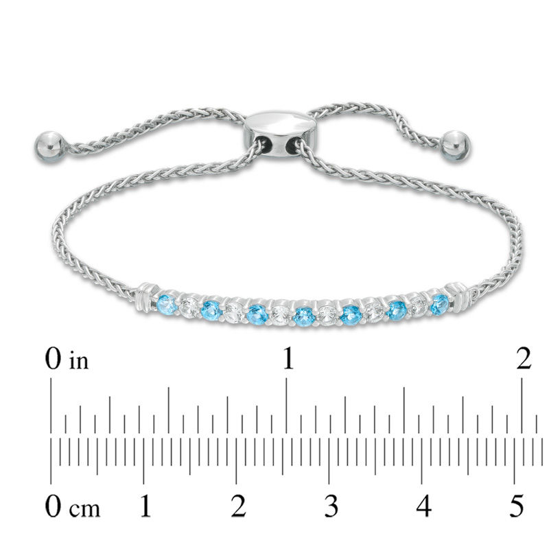 Main Image 2 of Swiss Blue Topaz and Lab-Created White Sapphire Bolo Bracelet in Sterling Silver - 8.5"