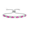 Thumbnail Image 1 of Oval Lab-Created Ruby and Diamond Accent "XO" Bolo Bracelet in Sterling Silver - 9.5"