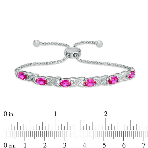 Oval Lab-Created Ruby and Diamond Accent "Xo" Bolo Bracelet in Sterling Silver - 9.5"