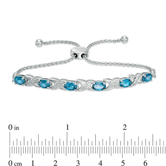Oval Swiss Blue Topaz and Diamond Accent "Xo" Bolo Bracelet in Sterling Silver - 9.5"
