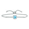 Thumbnail Image 1 of 7.0mm Cushion-Cut Swiss Blue Topaz and Lab-Created White Sapphire Frame Bolo Bracelet in Sterling Silver - 9.0"
