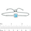 Thumbnail Image 2 of 7.0mm Cushion-Cut Swiss Blue Topaz and Lab-Created White Sapphire Frame Bolo Bracelet in Sterling Silver - 9.0"