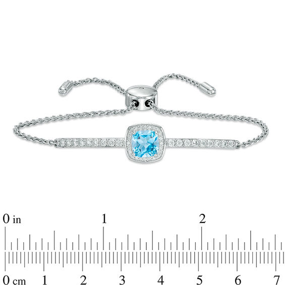 7.0mm Cushion-Cut Swiss Blue Topaz and Lab-Created White Sapphire Frame Bolo Bracelet in Sterling Silver - 9.0"
