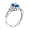 Thumbnail Image 2 of Oval Blue Sapphire and 1/3 CT. T.W. Diamond Frame Split Shank Ring in 14K White Gold