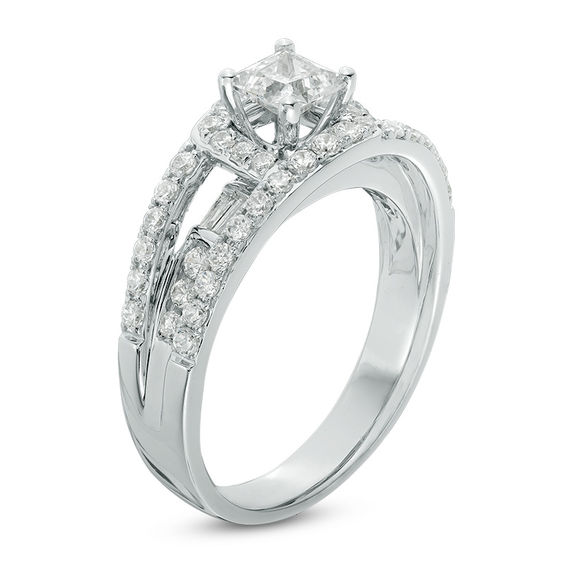 1-1/5 CT. T.w. Princess-Cut Diamond Frame Split Shank Engagement Ring in 14K Gold