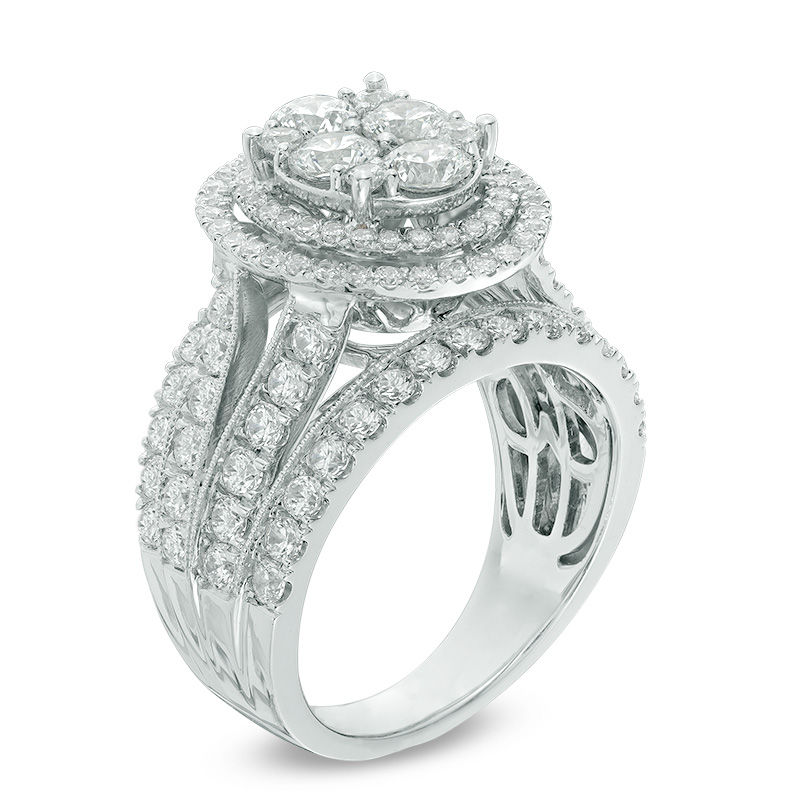 Main Image 2 of 3 CT. T.W. Quad Diamond Oval Frame Multi-Row Vintage-Style Engagement Ring in 14K White Gold