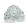 Thumbnail Image 0 of 2 CT. T.W. Composite Diamond Pear Frame Multi-Row Vintage-Style Engagement Ring in 14K White Gold
