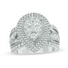 Thumbnail Image 1 of 2 CT. T.W. Composite Diamond Pear Frame Multi-Row Vintage-Style Engagement Ring in 14K White Gold