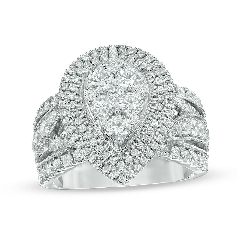 Main Image 1 of 2 CT. T.W. Composite Diamond Pear Frame Multi-Row Vintage-Style Engagement Ring in 14K White Gold