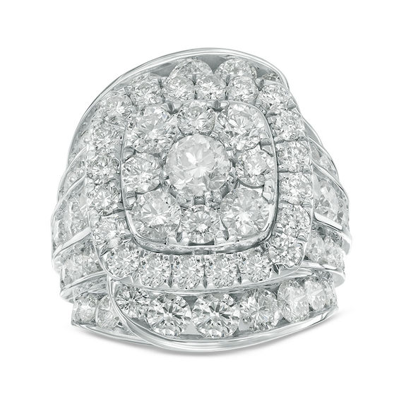 10 CT. T.w. Composite Diamond Double Cushion Frame Multi-Row Engagement Ring in 14K White Gold