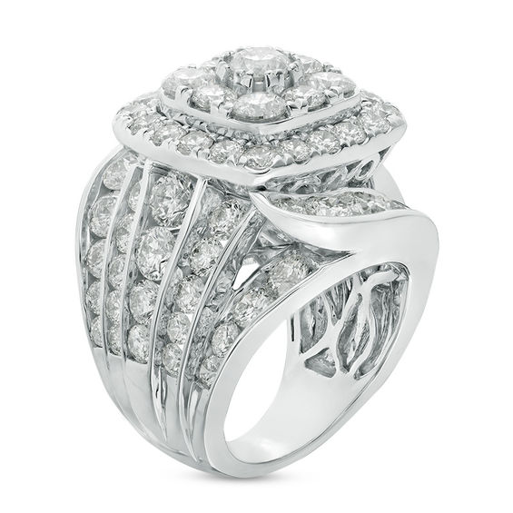 10 CT. T.w. Composite Diamond Double Cushion Frame Multi-Row Engagement Ring in 14K White Gold