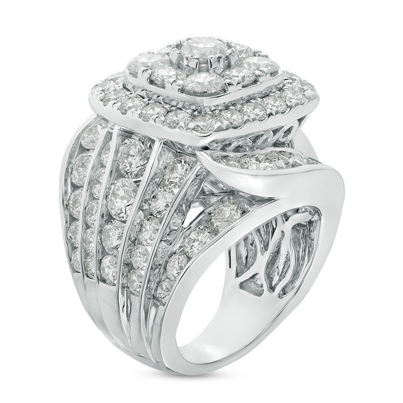 10 CT. T.W. Composite Diamond Double Cushion Frame Multi-Row Engagement Ring in 14K White Gold