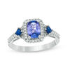 Thumbnail Image 1 of Tanzanite, Blue Sapphire and 1/6 CT. T.W. Diamond Three Stone Ring in 14K White Gold