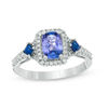 Thumbnail Image 0 of Tanzanite, Blue Sapphire and 1/6 CT. T.W. Diamond Three Stone Ring in 14K White Gold