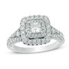 Thumbnail Image 1 of Vera Wang Love Collection 1-1/3 CT. T.W. Princess-Cut Diamond and Sapphire Frame Engagement Ring in 14K White Gold