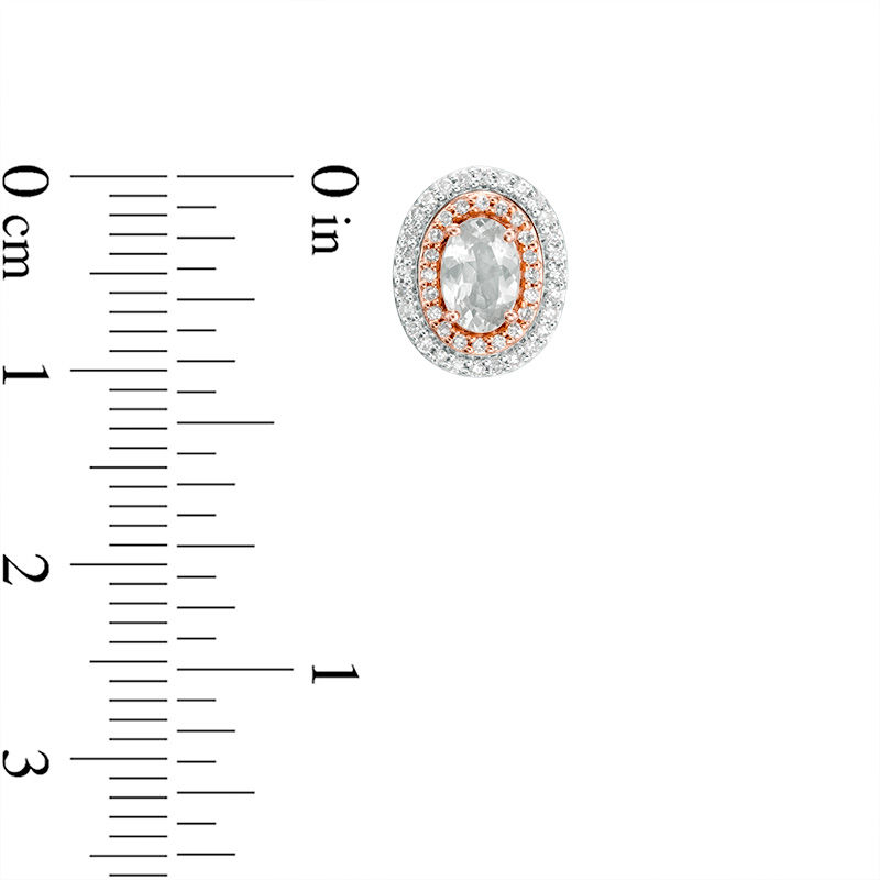 Main Image 2 of Oval Morganite and 1/4 CT. T.W. Diamond Double Frame Stud Earrings in 10K Two-Tone Gold