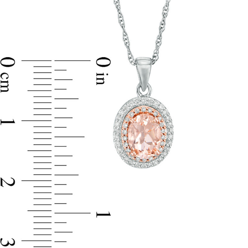 Main Image 2 of Oval Morganite and 1/8 CT. T.W. Diamond Double Frame Pendant in 10K Two-Tone Gold