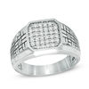 Thumbnail Image 1 of 1/2 CT. T.W. Composite Diamond Square Brick-Pattern Shank Signet Ring in 10K White Gold