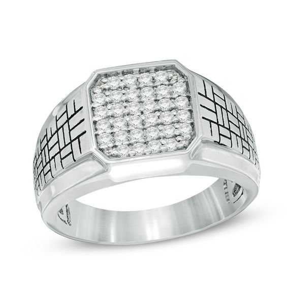 1/2 CT. T.w. Composite Diamond Square Brick-Pattern Shank Signet Ring in 10K White Gold