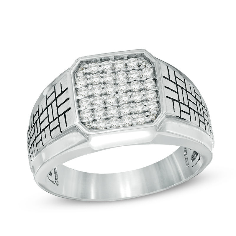 Main Image 1 of 1/2 CT. T.W. Composite Diamond Square Brick-Pattern Shank Signet Ring in 10K White Gold