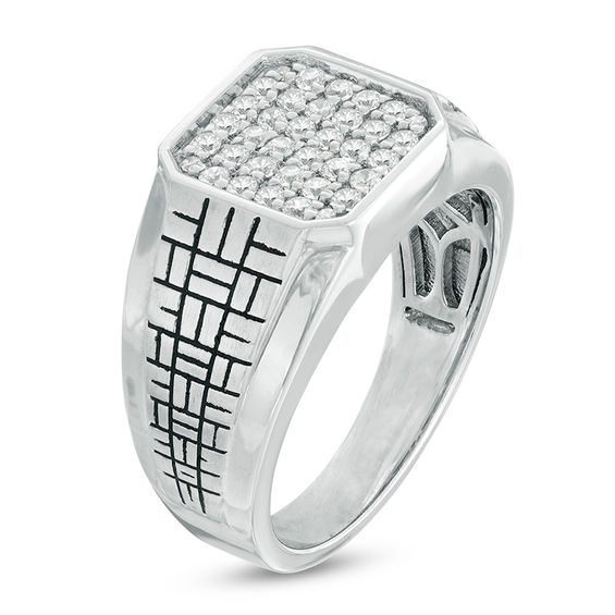 Men's 1/2 CT. T.w. Composite Diamond Square Brick-Pattern Shank Signet Ring in 10K White Gold