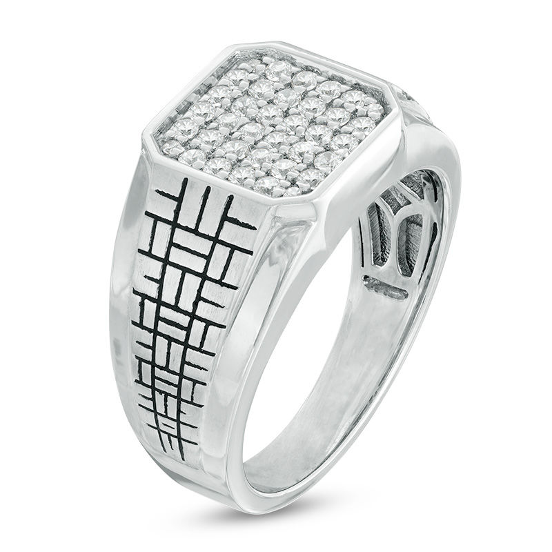 Main Image 2 of 1/2 CT. T.W. Composite Diamond Square Brick-Pattern Shank Signet Ring in 10K White Gold