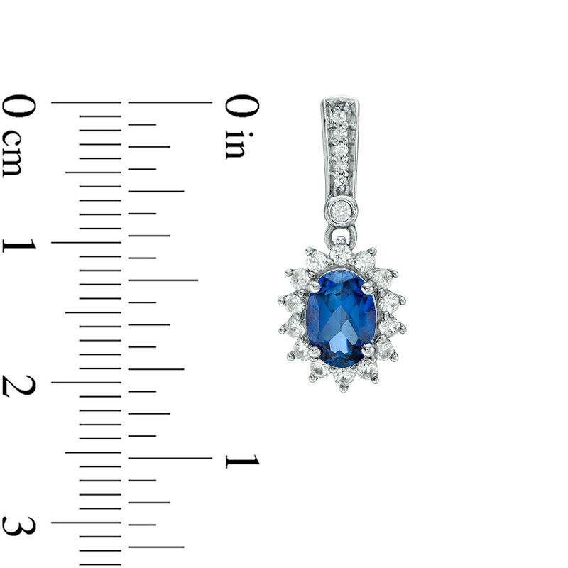 Main Image 2 of Oval Lab-Created Blue and White Sapphire Starburst Linear Drop Earrings in Sterling Silver