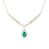 Thumbnail Image 1 of Pear-Shaped Lab-Created Emerald and White Sapphire Cascading Chevron Necklace in 10K Gold