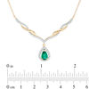 Thumbnail Image 1 of Pear-Shaped Lab-Created Emerald and White Sapphire Cascading Chevron Necklace in 10K Gold