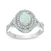 Thumbnail Image 1 of Oval Lab-Created Opal and White Sapphire Double Frame Ring in Sterling Silver