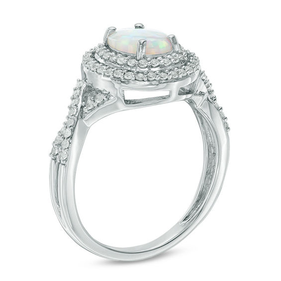 Oval Lab-Created Opal and White Sapphire Double Frame Ring in Sterling Silver
