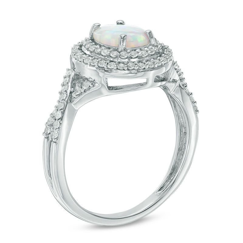 Main Image 2 of Oval Lab-Created Opal and White Sapphire Double Frame Ring in Sterling Silver