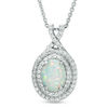 Thumbnail Image 1 of Oval Lab-Created Opal and White Sapphire Double Frame Pendant in Sterling Silver