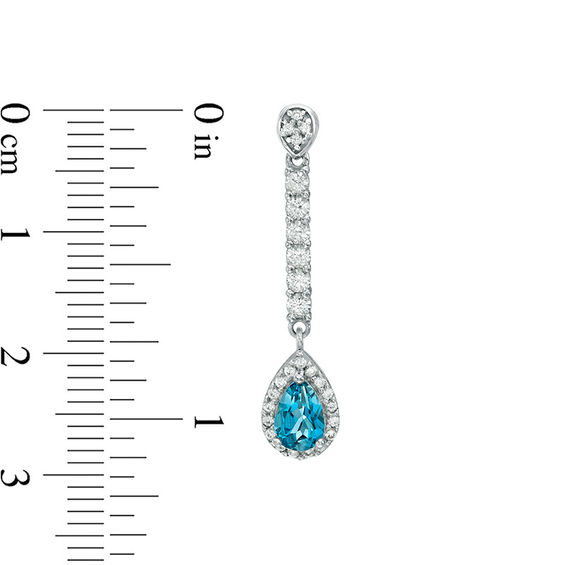 Pear-Shaped London Blue Topaz and Lab-Created White Sapphire Frame Drop Earrings in Sterling Silver